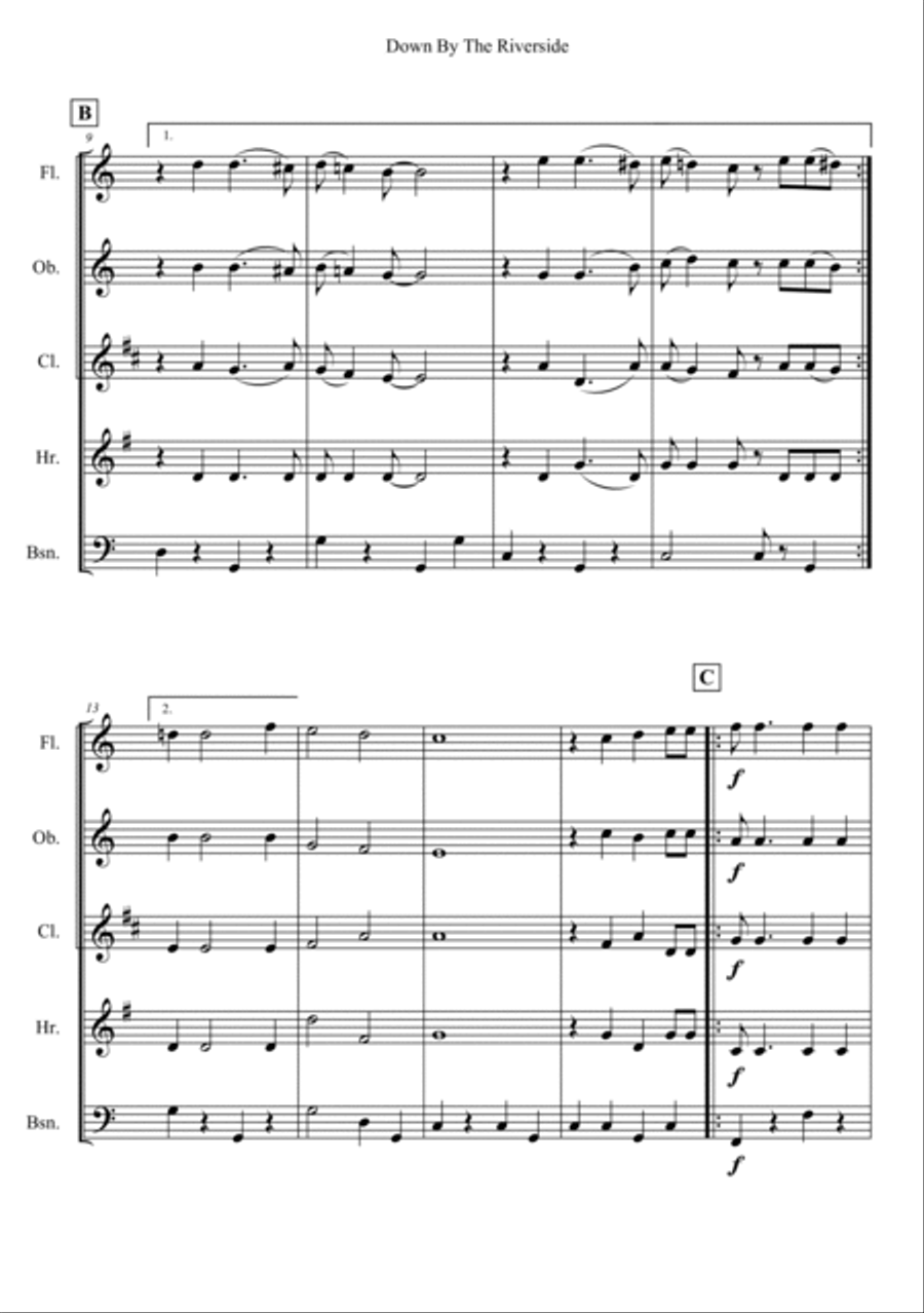 Down By The Riverside Woodwind Quintet scores gallery preview page 2