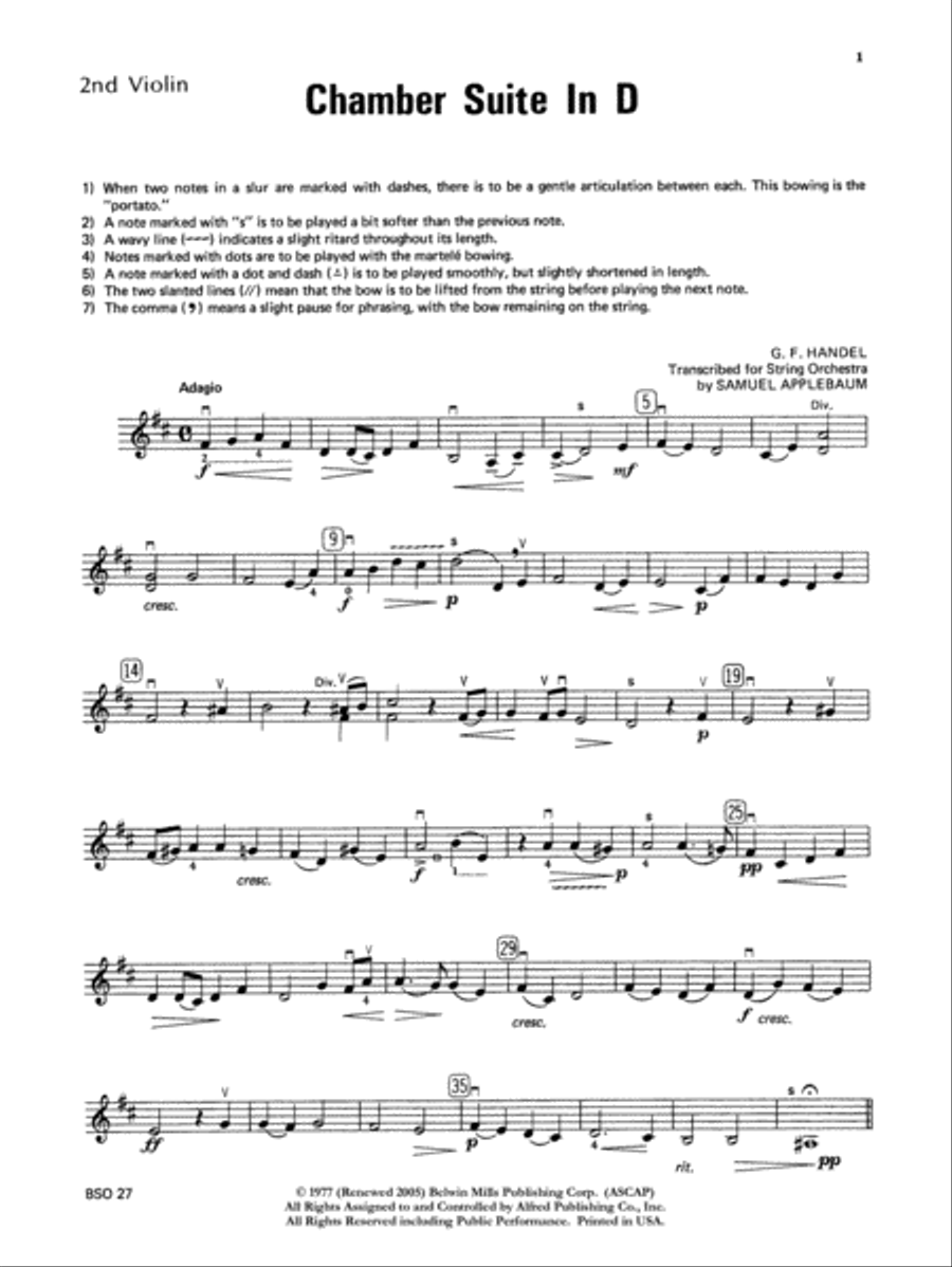 Chamber Suite in D: 2nd Violin String Orchestra scores gallery preview page 1