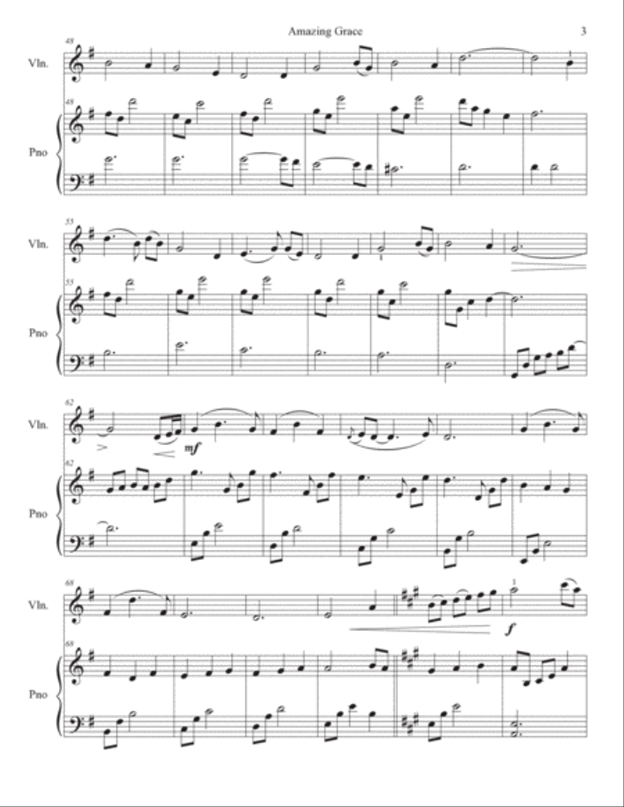 Amazing Grace Violin Solo scores gallery preview page 4