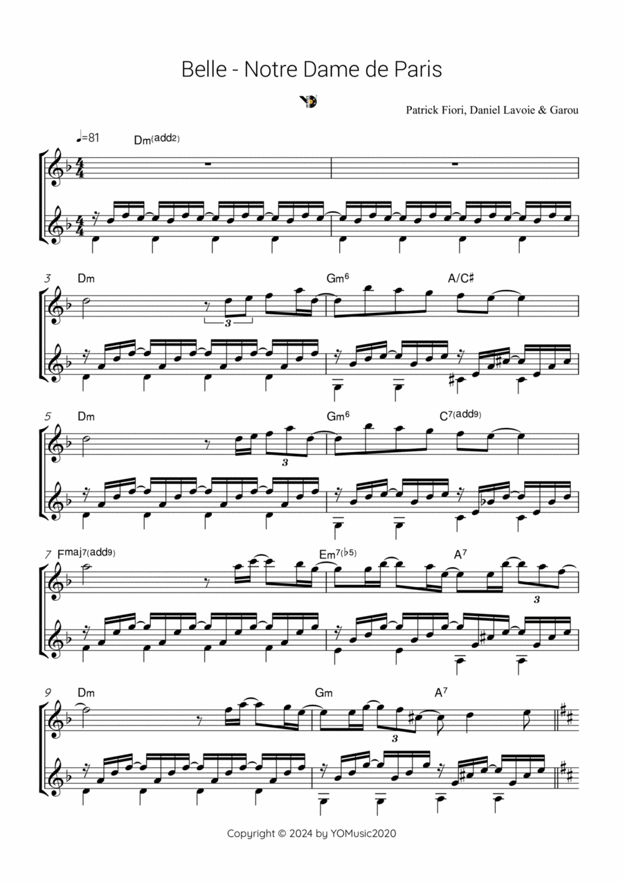 Notre Dame de Paris - Belle Guitar Ensemble scores gallery preview page 1