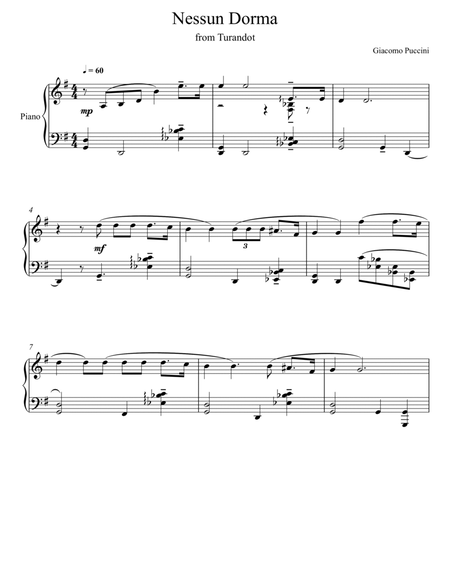 Giacomo Puccini - Nessun Dorma - Turandot (Piano Solo - Easy Version) image number null