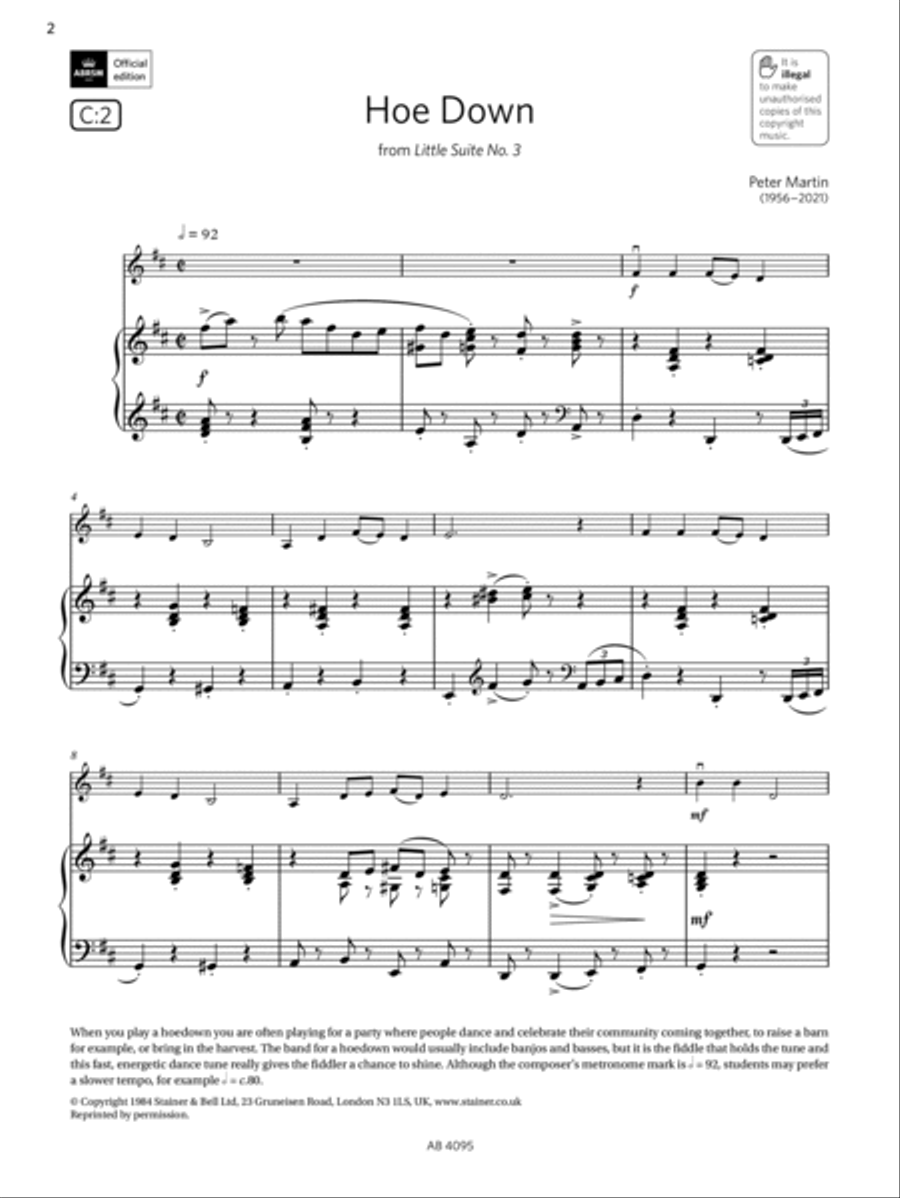 Hoe Down (Grade 1, C2, from the ABRSM Violin Syllabus from 2024) Violin Solo scores gallery preview page 2
