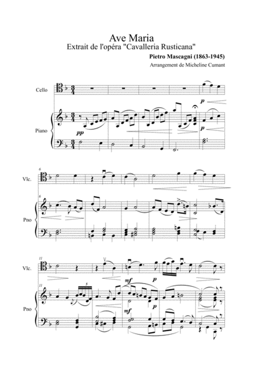 Mascagni-Ave Maria-Extrait de "Cavalleria Rusticana" pour violoncelle et piano image number null