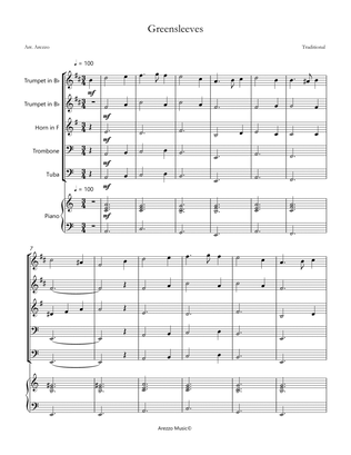 greensleeves brass quintet and piano sheet music