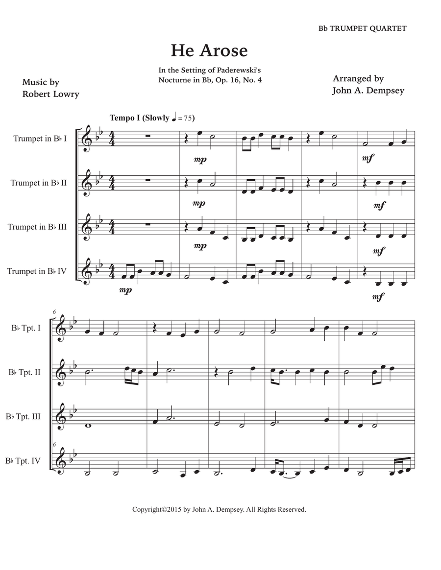 He Arose (Trumpet Quartet) Brass Quartet scores gallery preview page 5