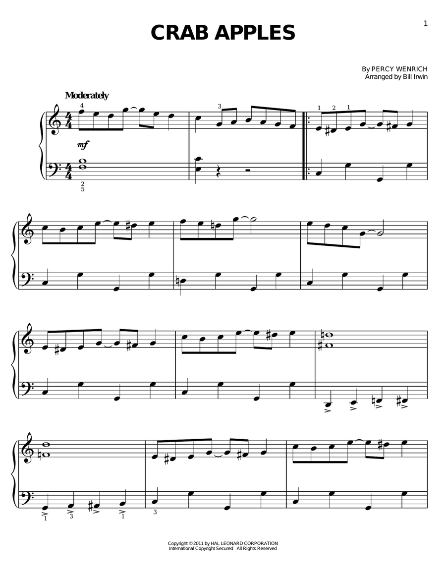 Crab Apples Crab Apples Easy Piano scores gallery preview page 1