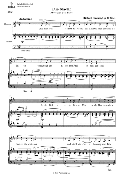 Die Nacht, Op. 10 No. 3 (Original key. D Major)