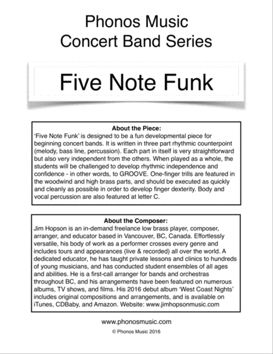 Five Note Funk Concert Band scores gallery preview page 2