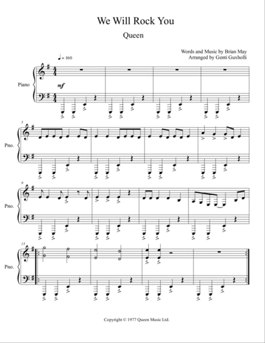 We Will Rock You Piano Solo scores gallery preview page 2