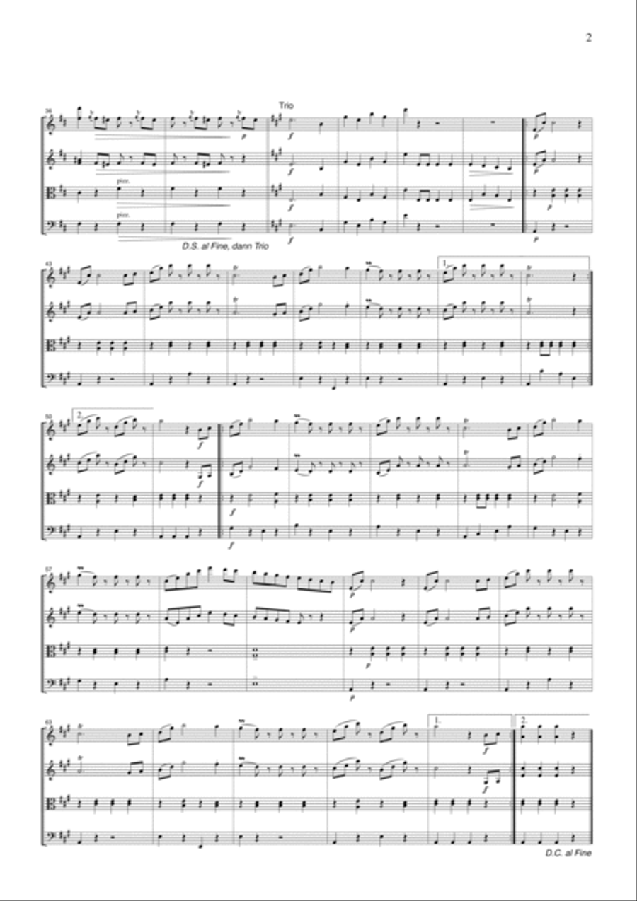J.Strauss Radetzky March, for string quartet, CS101 String Quartet scores gallery preview page 2