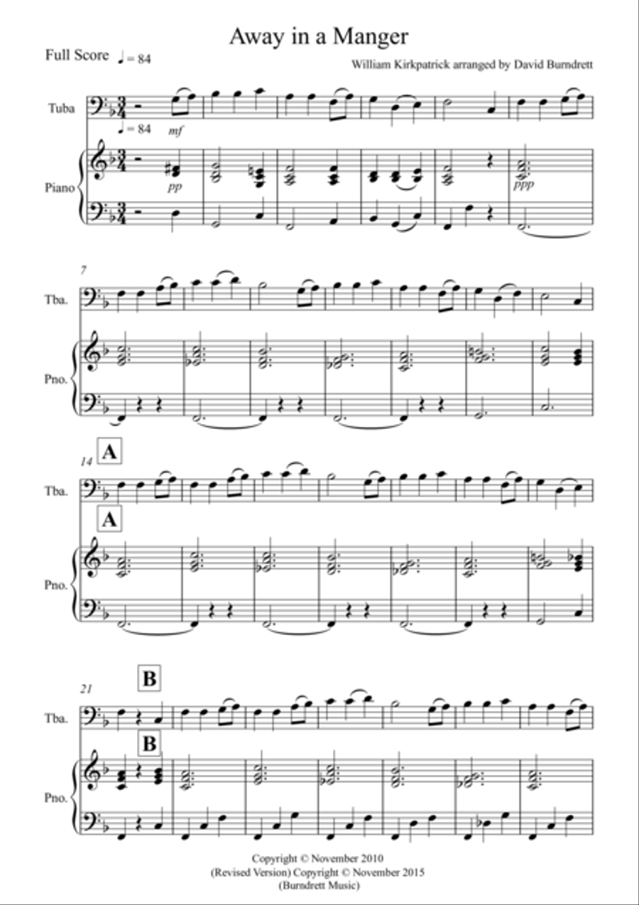 Away in a Manger for Tuba and Piano Brass Duet scores gallery preview page 1