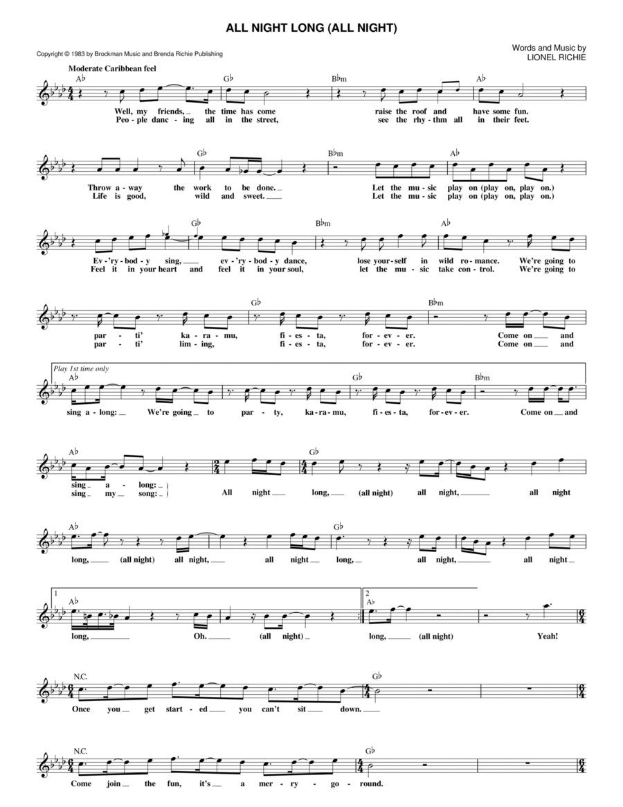 All Night Long (All Night) Piano scores gallery preview page 1