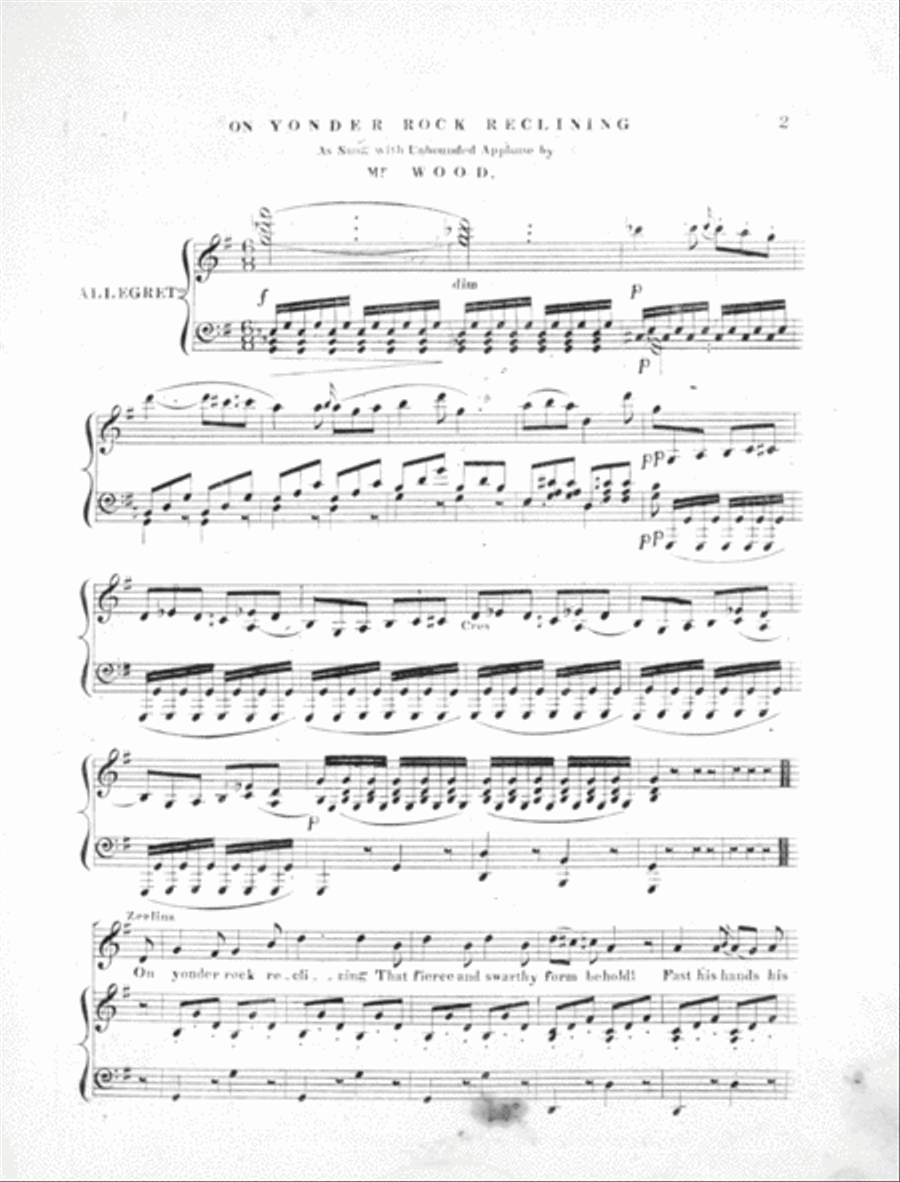 On Yonder Rock Reclining, From Auber's Grand Opera, Fra Diavolo Voice scores gallery preview page 2