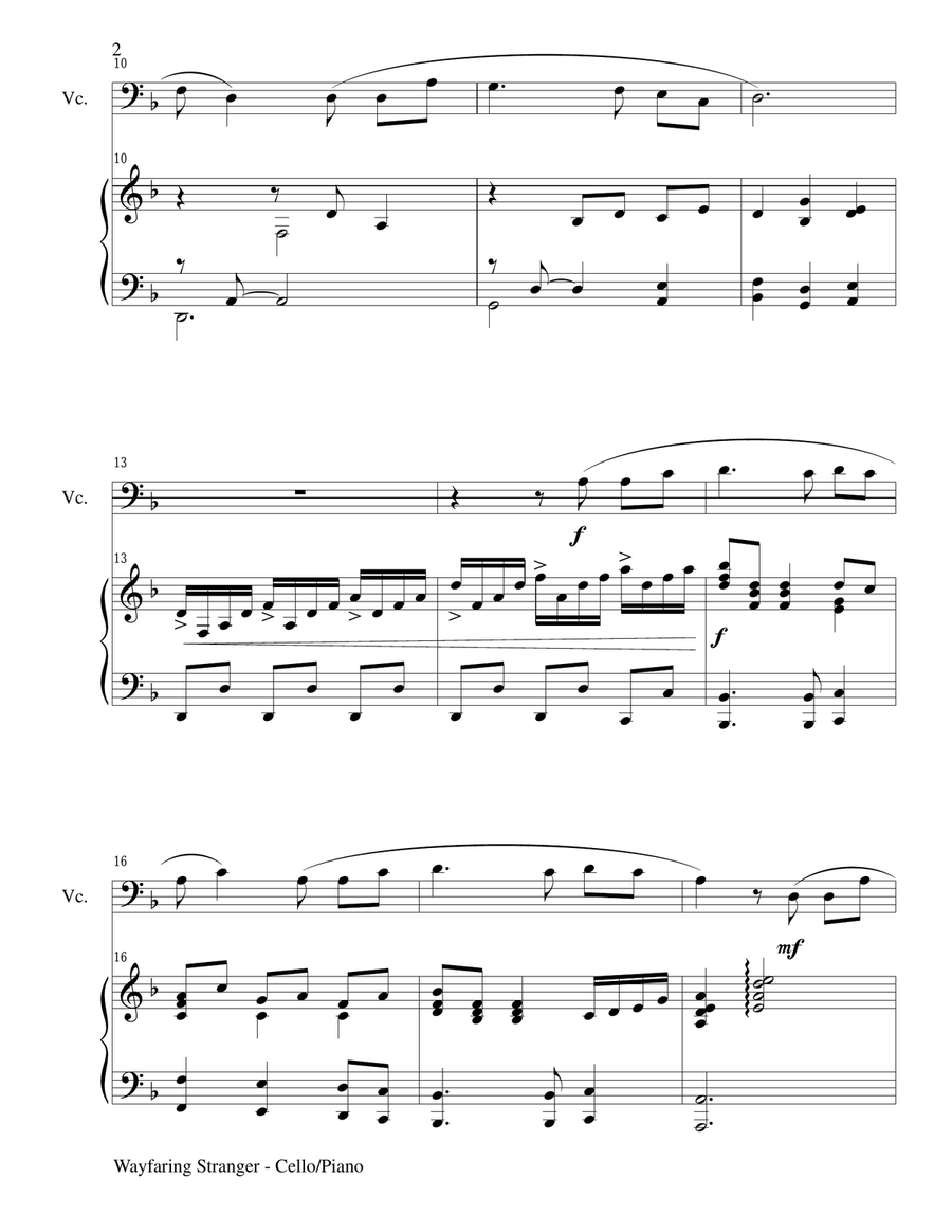 WAYFARING STRANGER (Cello/Piano and Cello Part) Piano scores gallery preview page 2