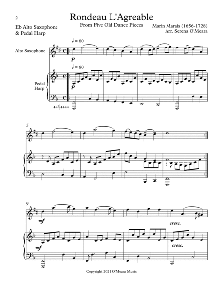 Rondeau L’Agreable, Duet for Eb Alto Saxophone & Pedal Harp image number null
