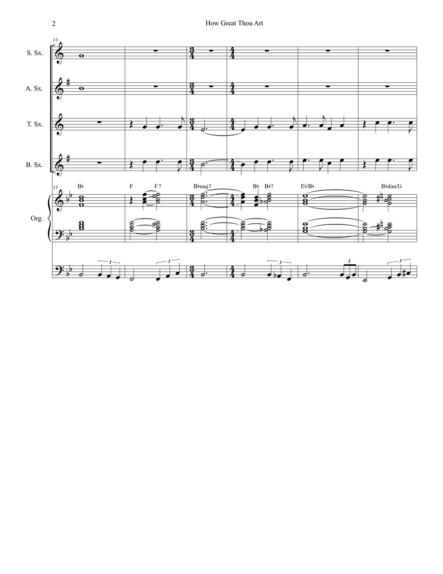How Great Thou Art (for Saxophone Quartet - Organ Accompaniment) Saxophone Quartet scores gallery preview page 3