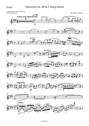 Book cover for Chopin Nocturne No.20 in C-sharp minor B.49 - For Violin Solo Original