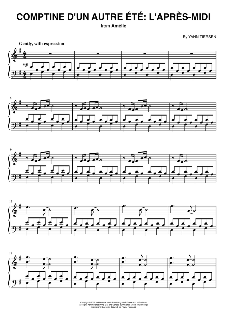 Comptine D'un Autre Été: L'après-Midi Piano Solo scores gallery preview page 1