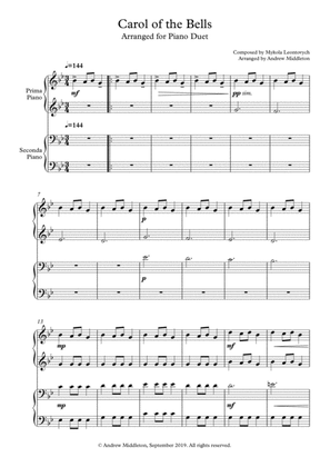 Carol of the Bells arranged for Piano Duet