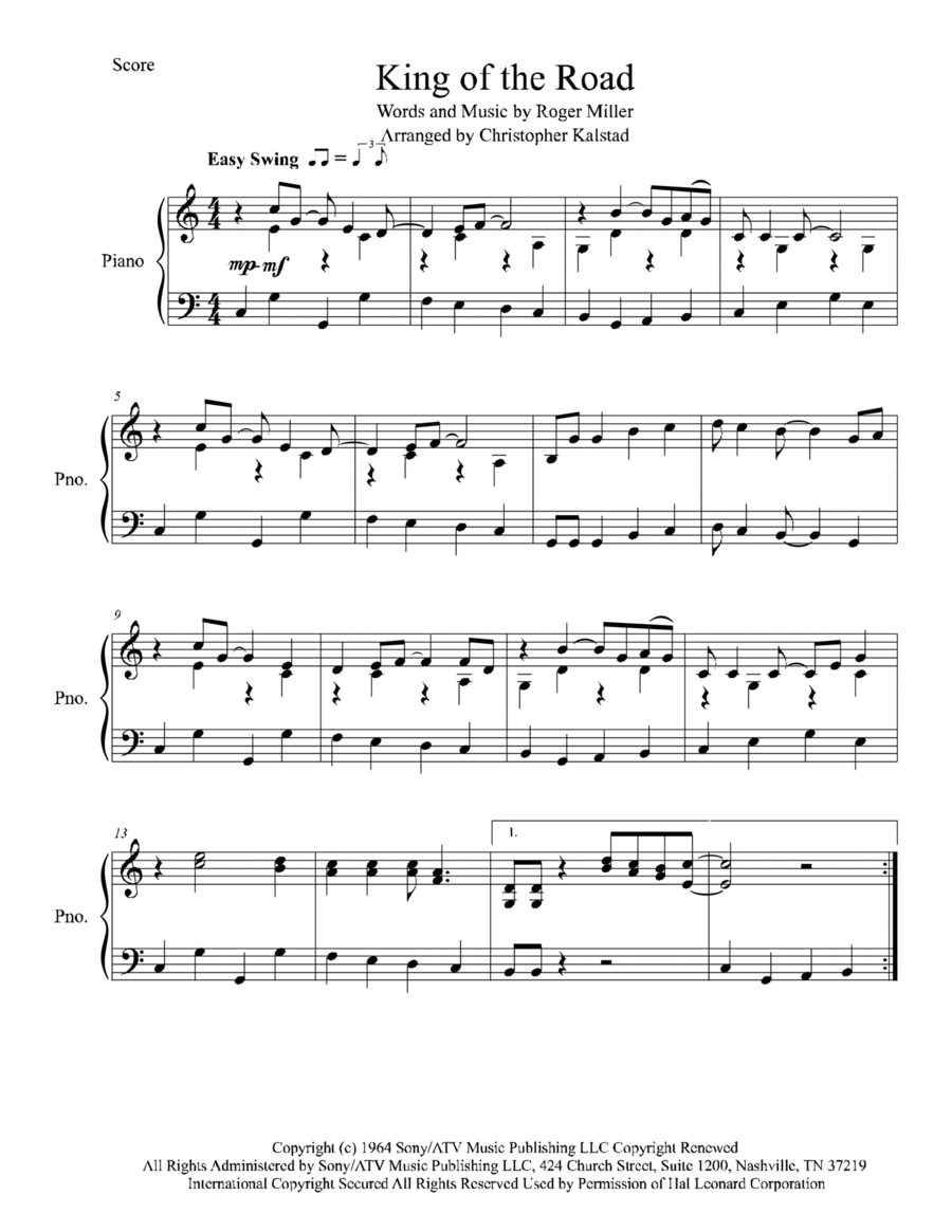 King Of The Road Piano Solo scores gallery preview page 1
