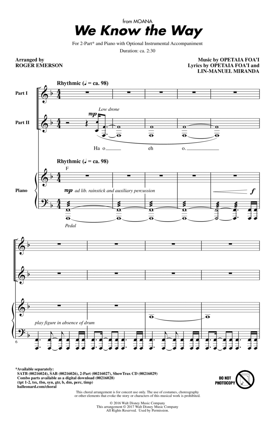We Know The Way (from Moana) (arr. Roger Emerson) 2-Part scores gallery preview page 1