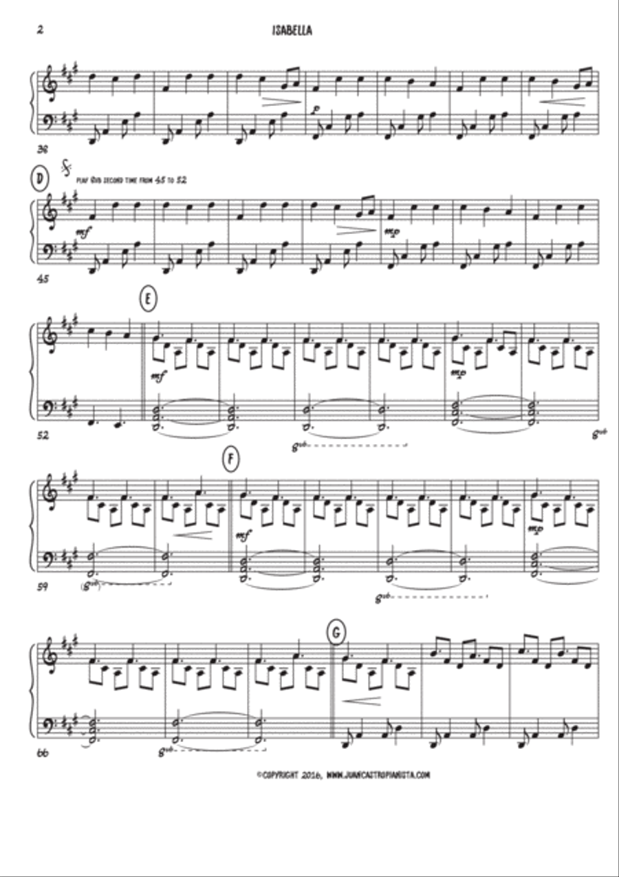 Isabella - Piano Solo - Juan Castro Pianista Piano Solo scores gallery preview page 2