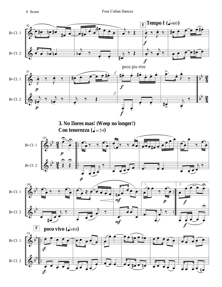 4 Cuban Dances by Cervantes for clarinet duet Clarinet Duet scores gallery preview page 6