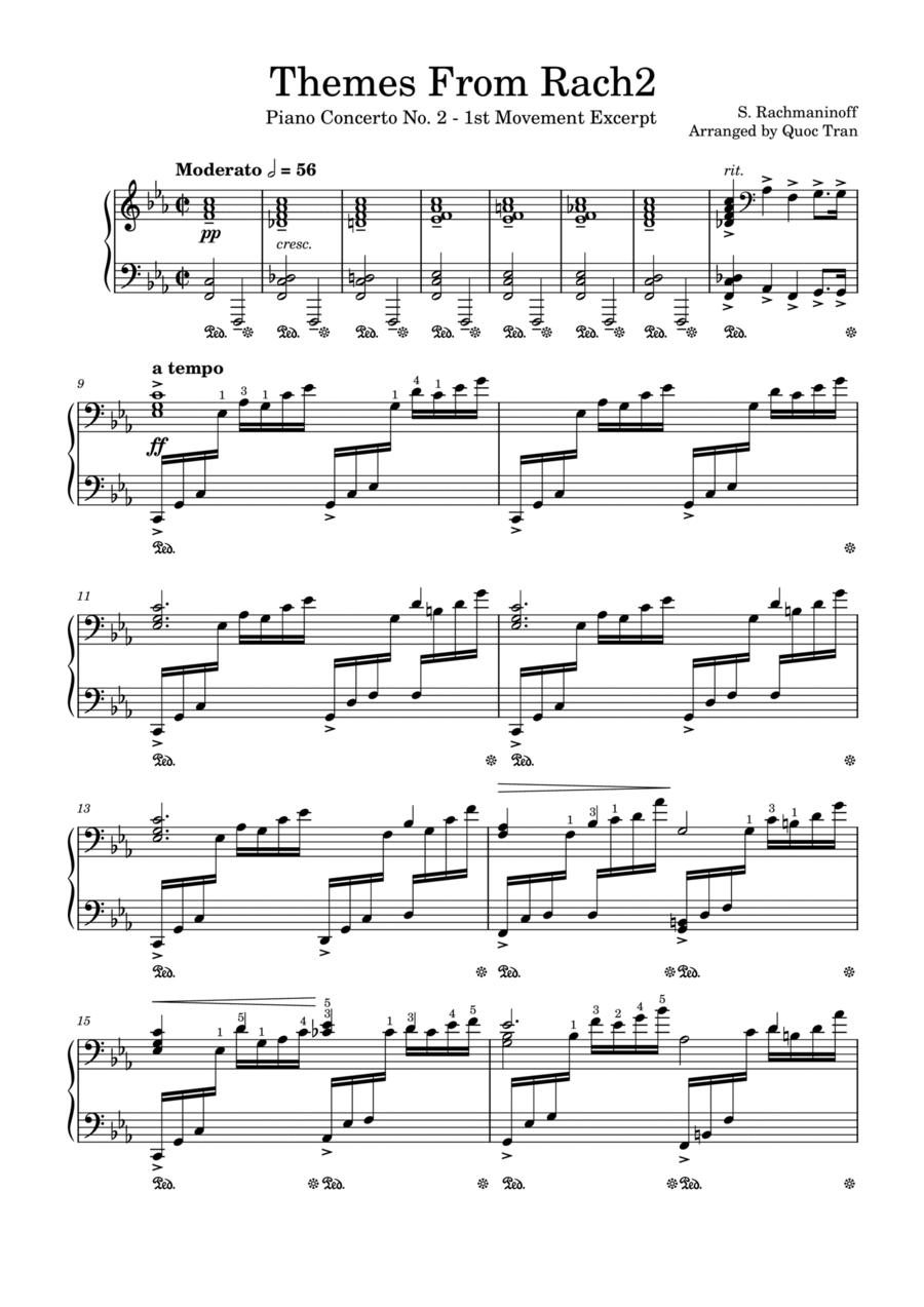 Themes From Rach2 - Rachmaninoff Piano Concerto No 2 - 1st movement - Piano Solo Arrangement Piano Solo scores gallery preview page 1
