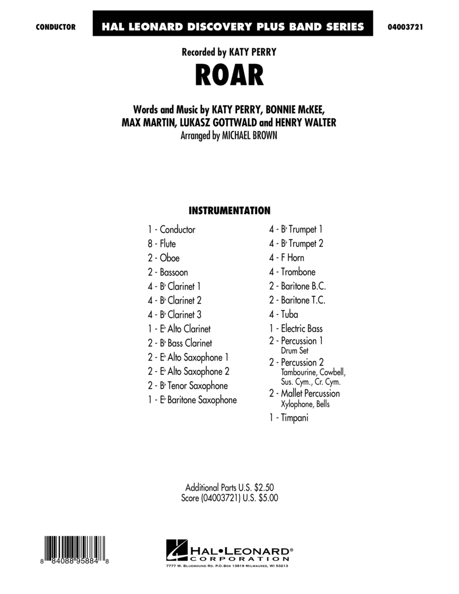 Roar - Conductor Score (Full Score) Concert Band scores gallery preview page 1