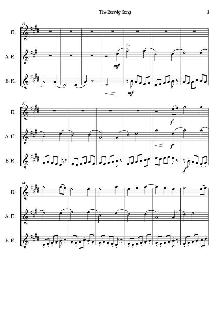 The Earwig song flute trio (SAB) 3-Part scores gallery preview page 3