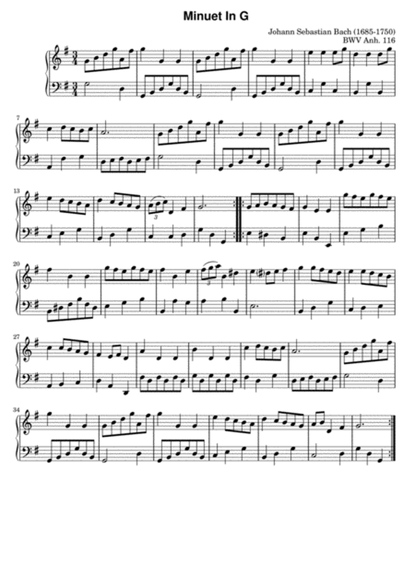JS Bach, Minuet in G major, BWV Anh 116( Original Version) image number null