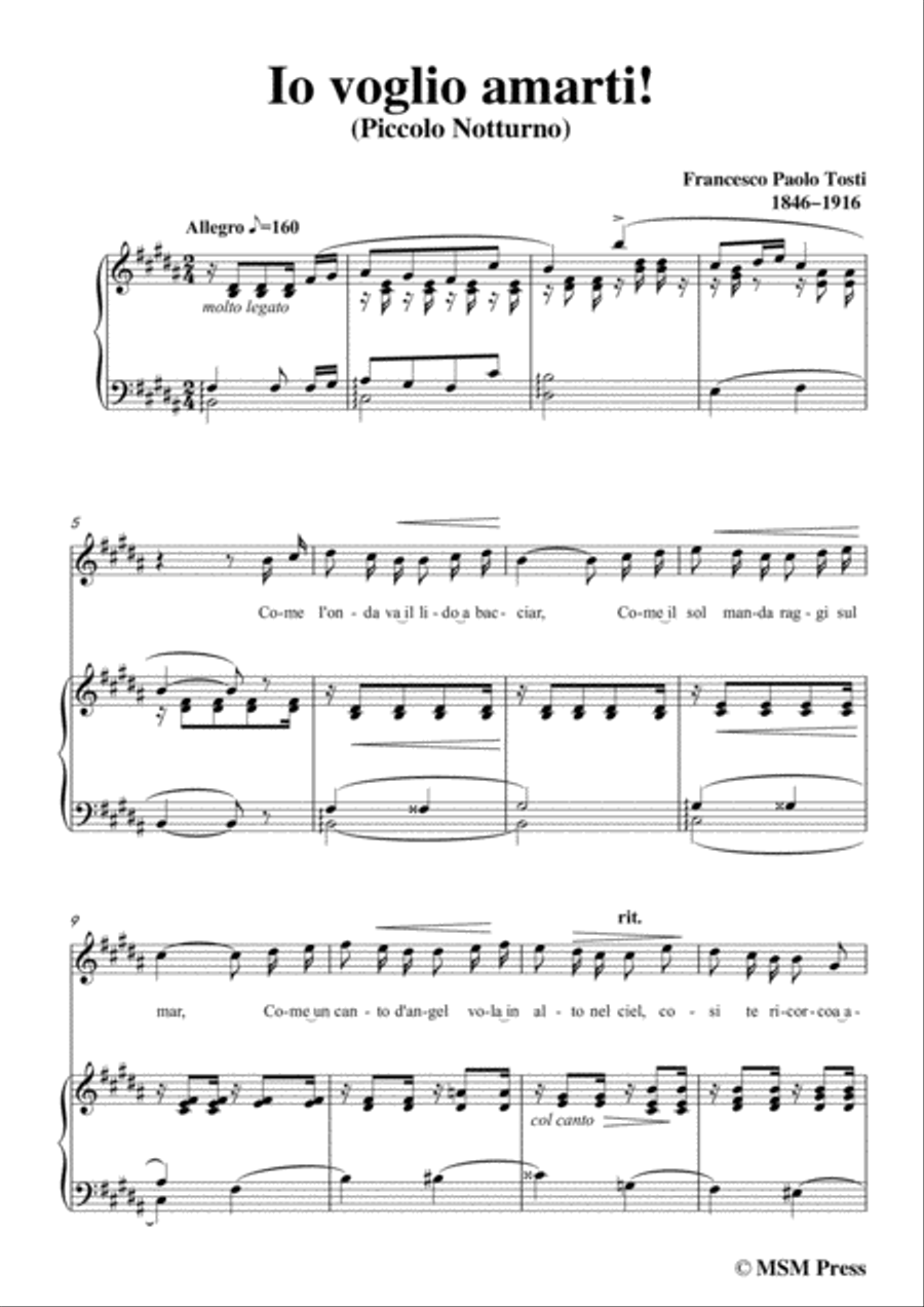 Tosti-Io voglio amarti! In B Major,for Voice and Piano Voice Solo scores gallery preview page 3