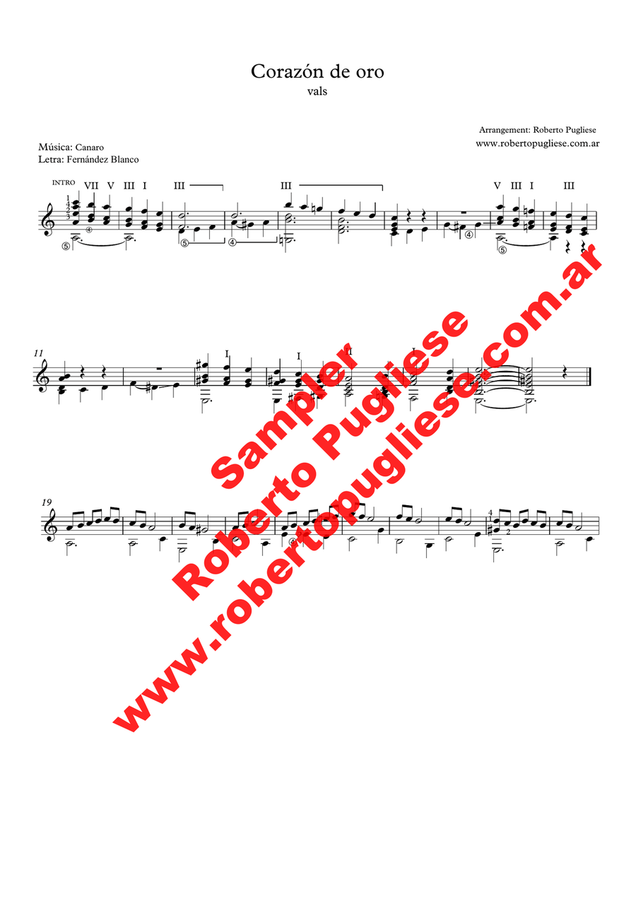 Corazon de oro - Vals (Canaro - Blanco) Classical Guitar scores gallery preview page 3