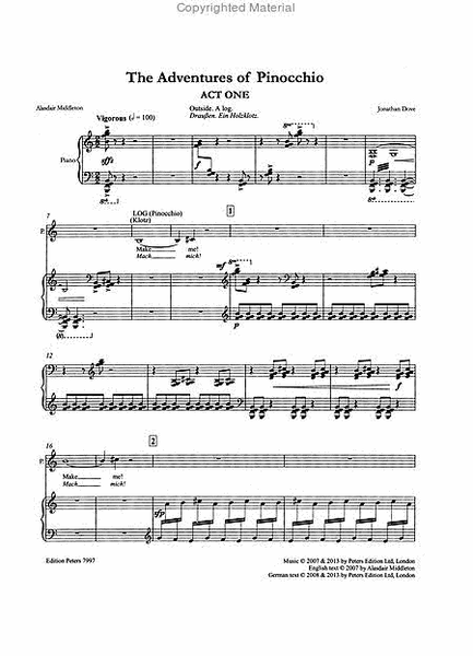 The Adventures of Pinocchio (Vocal Score) by Jonathan Dove Voice - Sheet Music