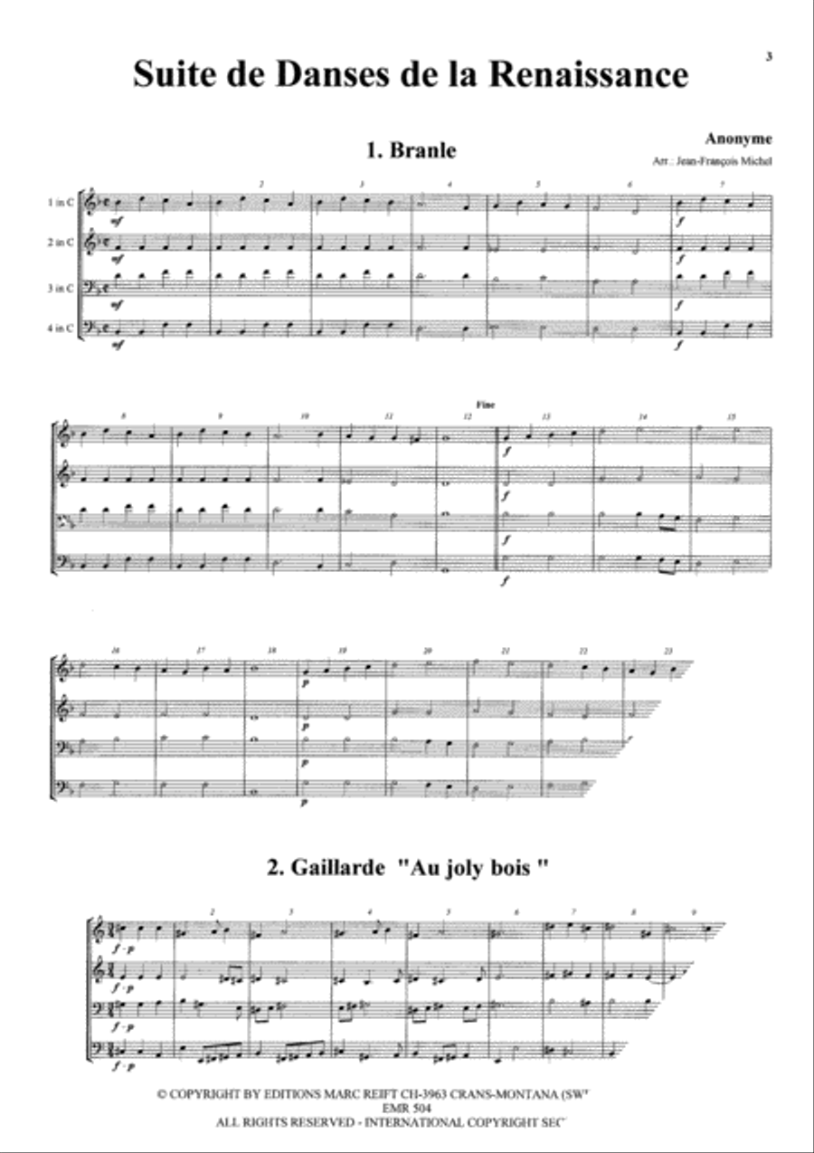 Suite de Danses de la Renaissance Brass Quartet scores gallery preview page 3