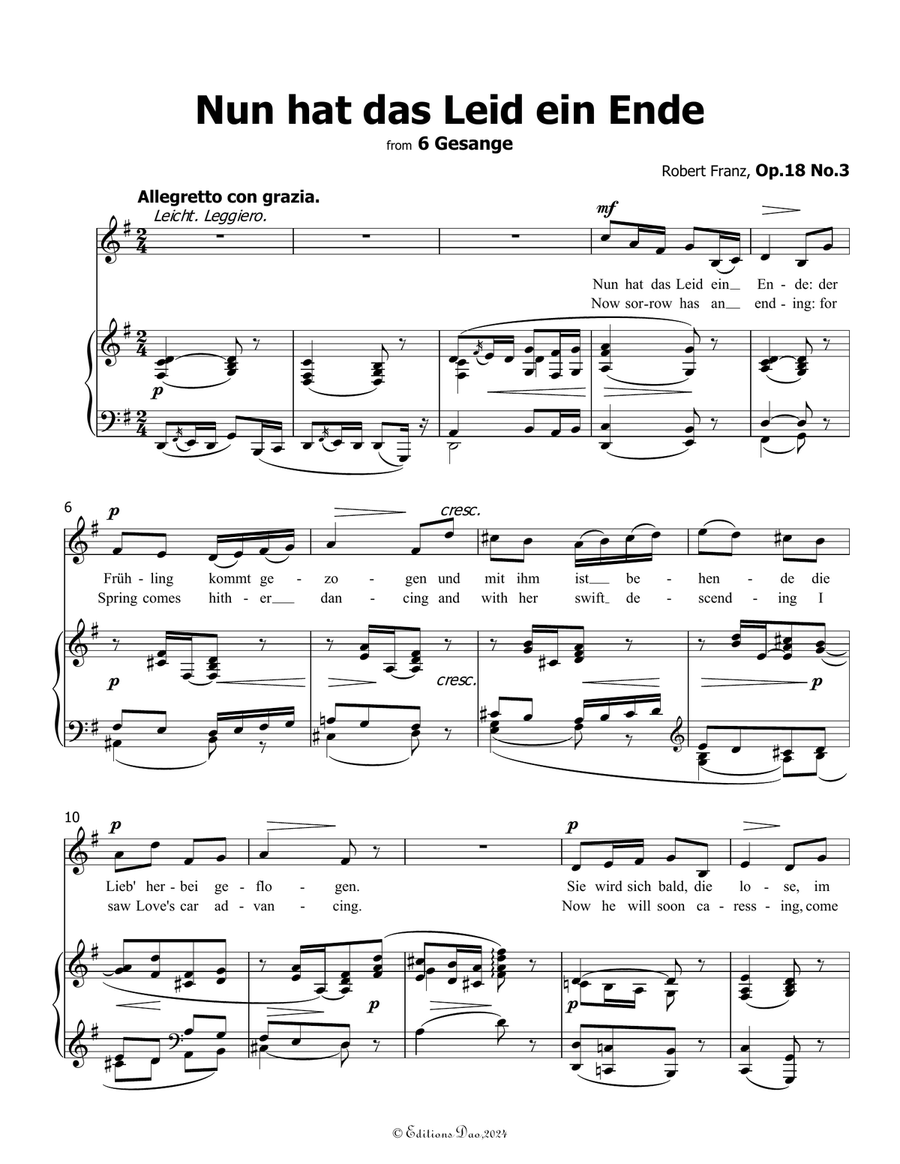 Nun hat das Leid ein Ende, by Robert Franz, in e minor Voice scores gallery preview page 3