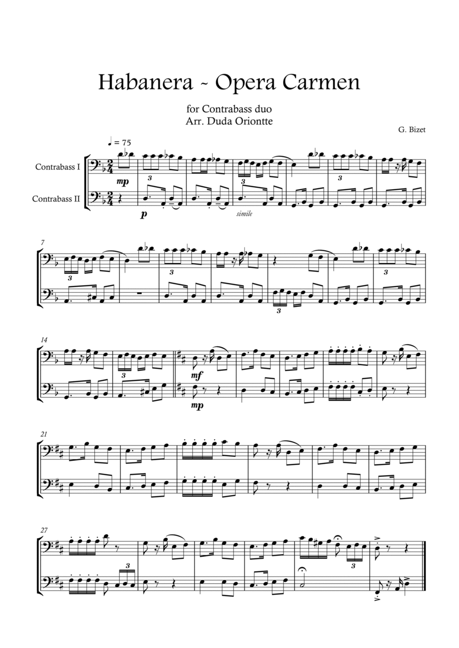 Carmen HABANERA - Bizet ( contrabass DUO) Student String Duet scores gallery preview page 1