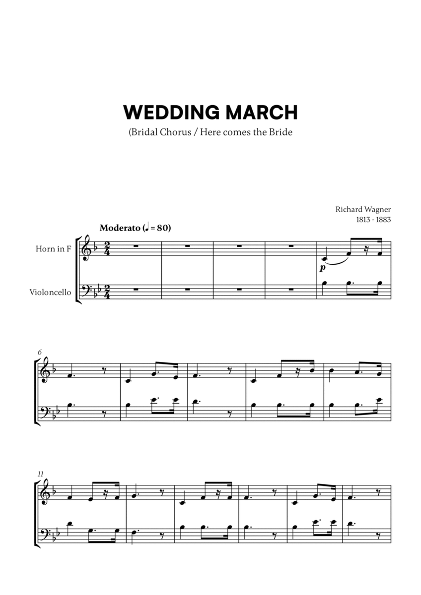 Richard Wagner - Wedding March (Here comes the Bride) (for French Horn and Cello) image number null