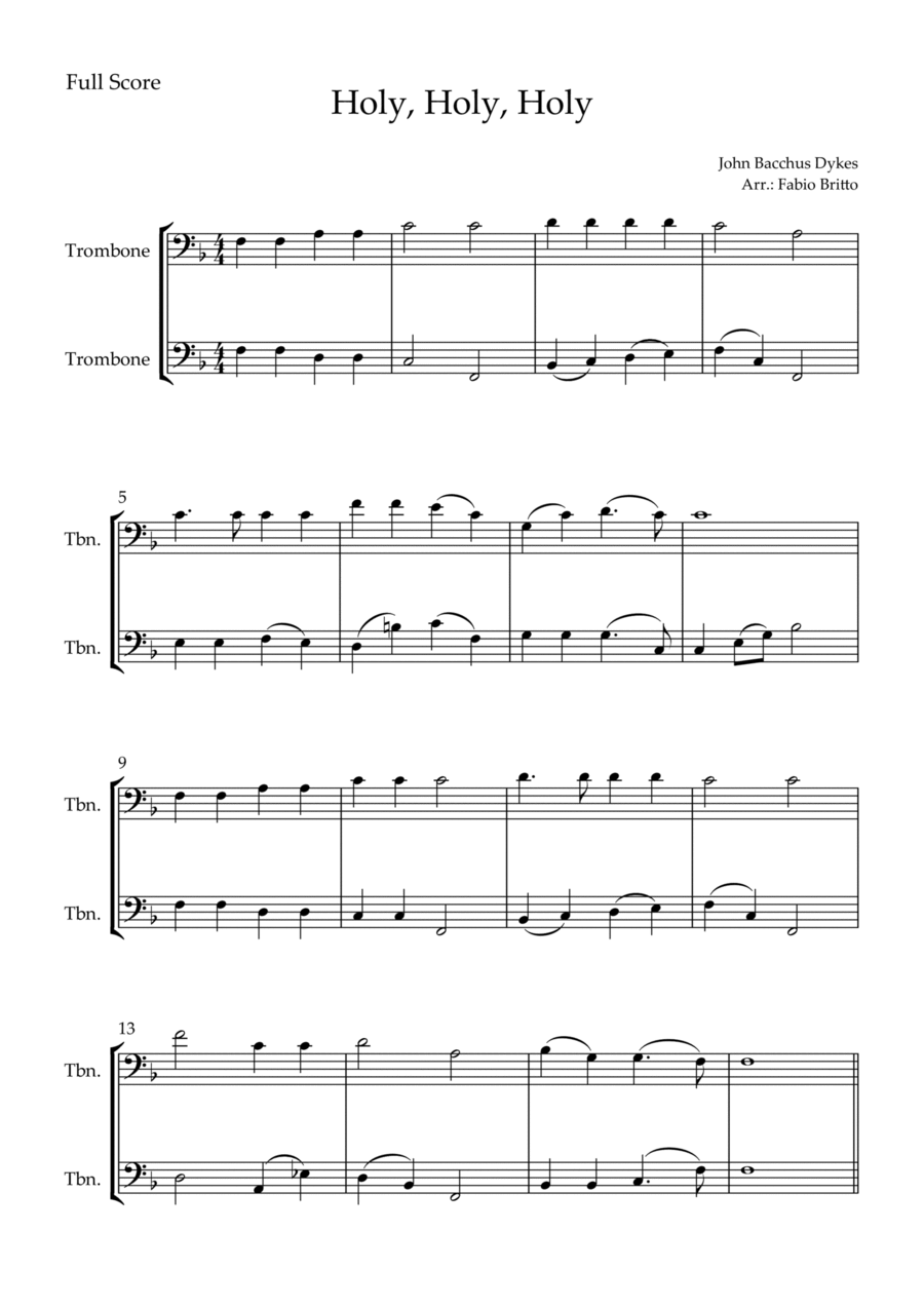 Holy, Holy, Holy (Traditional Christian Song) for Trombone Duo Trombone Duet scores gallery preview page 1