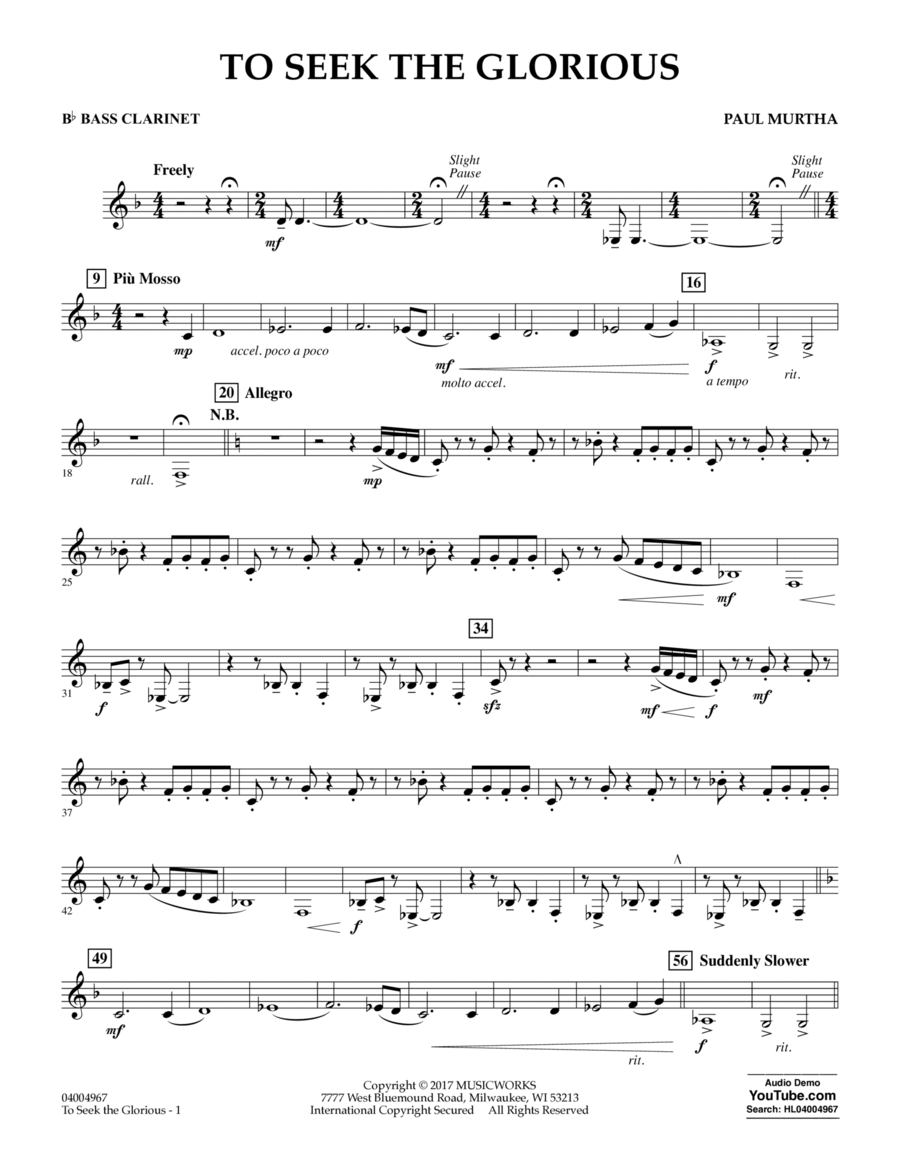 To Seek the Glorious - Bb Bass Clarinet Bass Clarinet scores gallery preview page 1