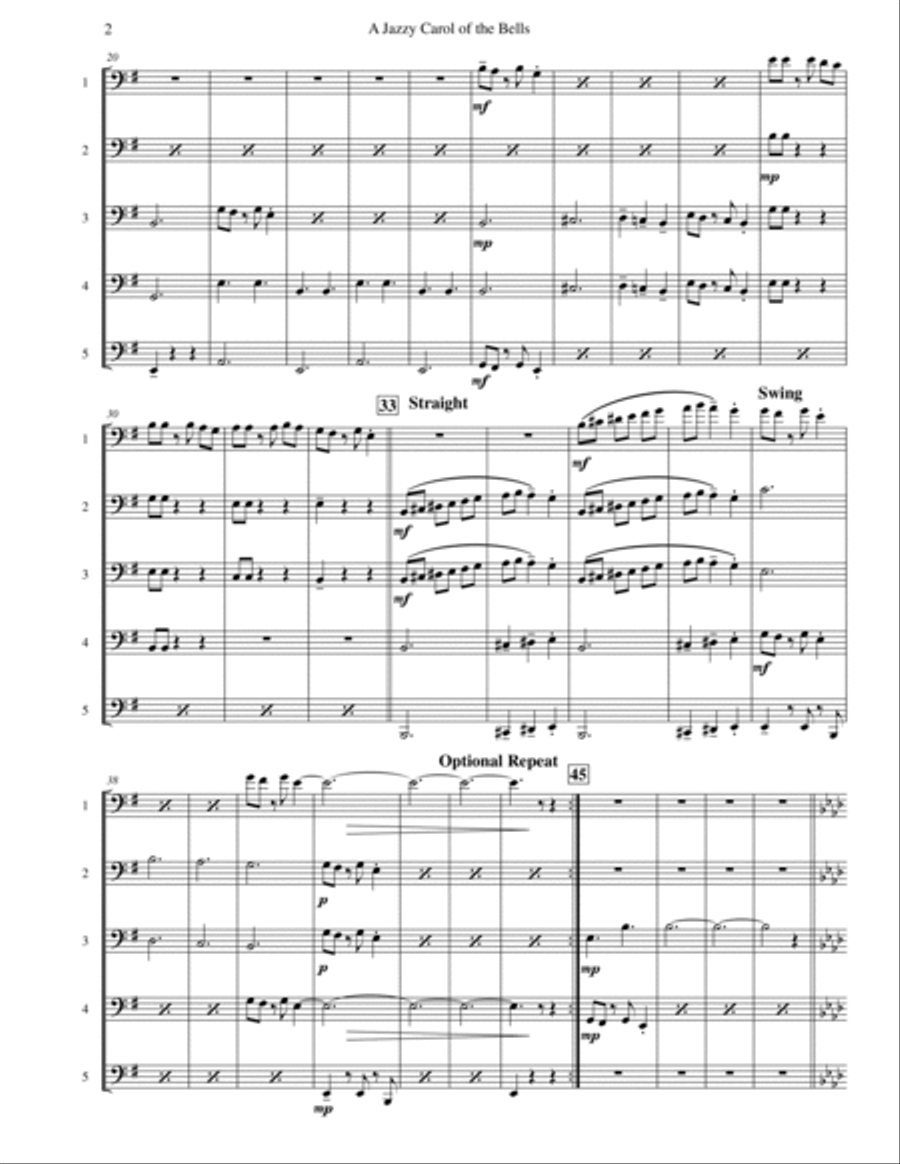 Carol of the Bells (Jazz Waltz for Trombone Quintet or Choir) Choir scores gallery preview page 3