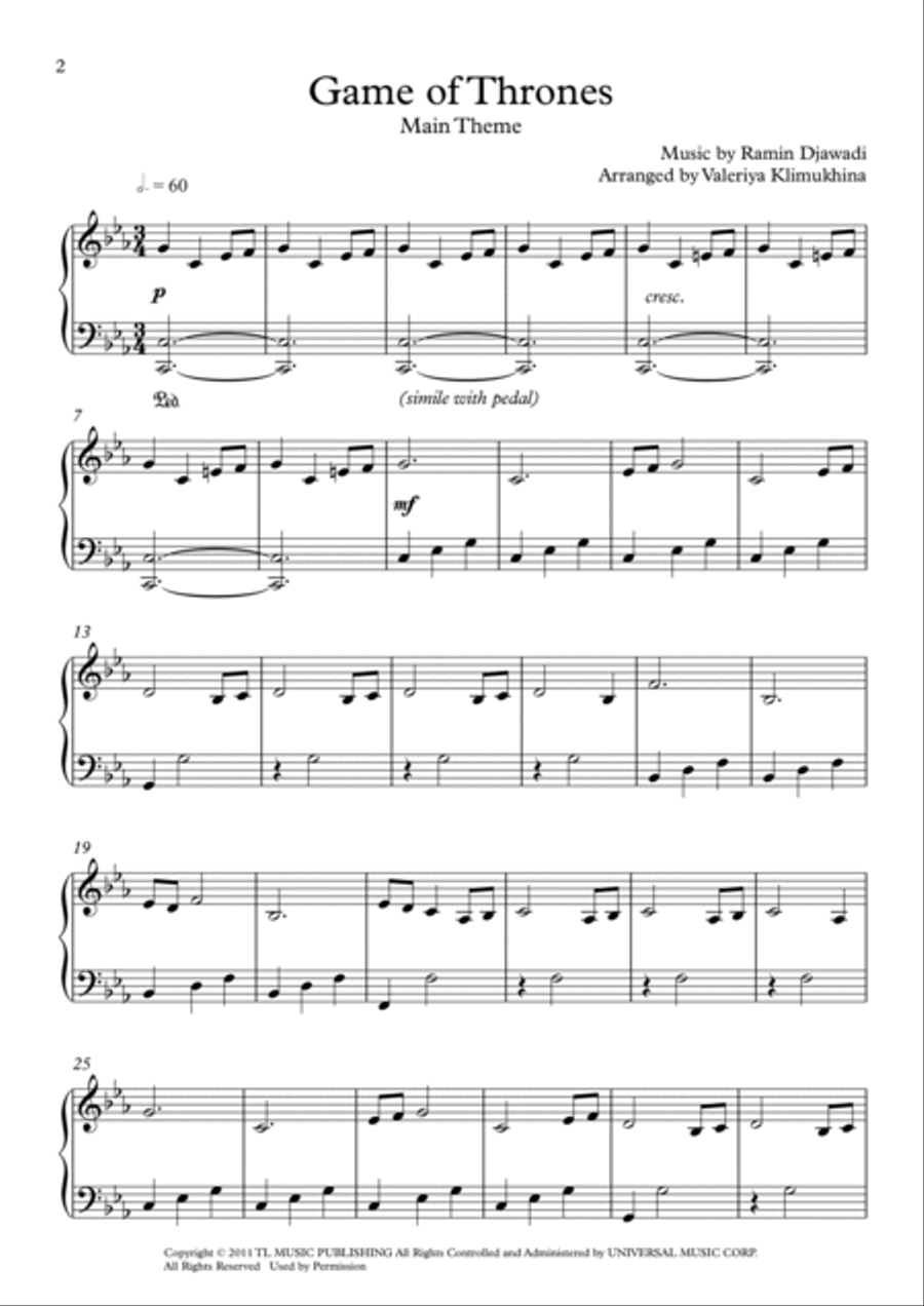 Game Of Thrones Piano Solo scores gallery preview page 2