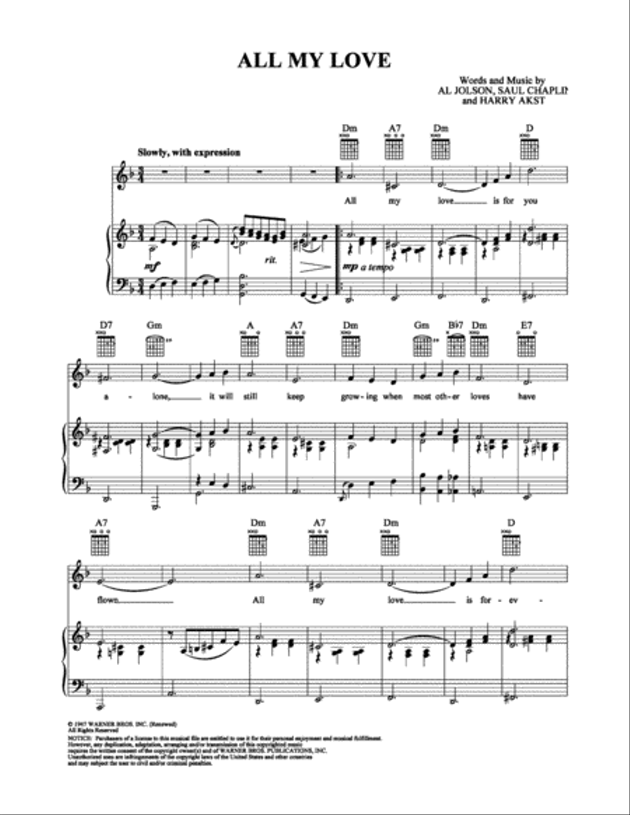 All My Love Piano, Vocal, Guitar scores gallery preview page 1