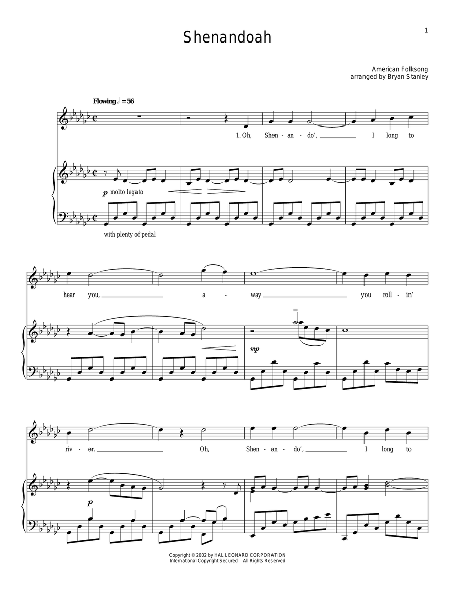 Shenandoah Shenandoah Piano, Vocal, Guitar scores gallery preview page 1