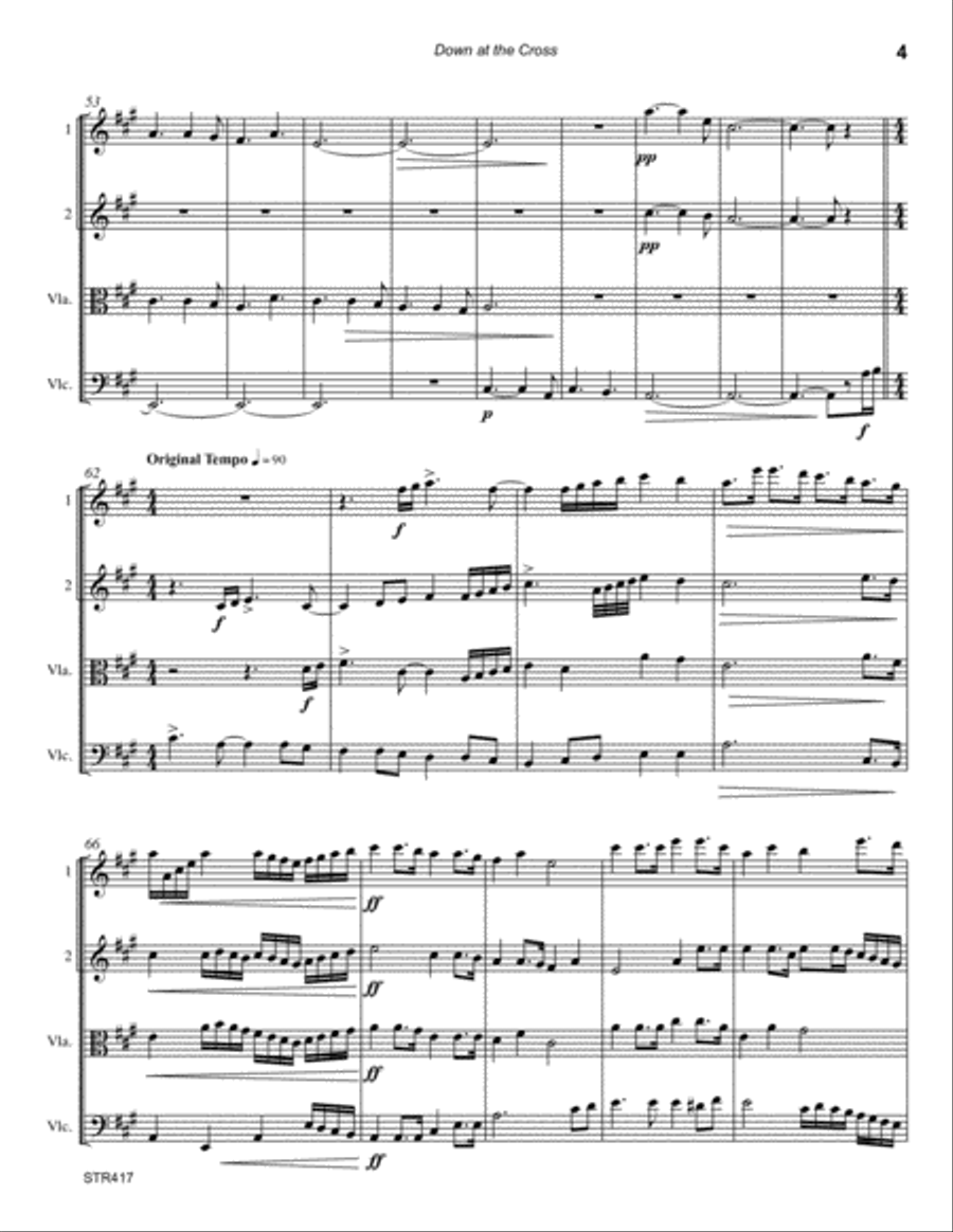 DOWN AT THE CROSS - STRING QUARTET (unaccompanied) A Cappella scores gallery preview page 4