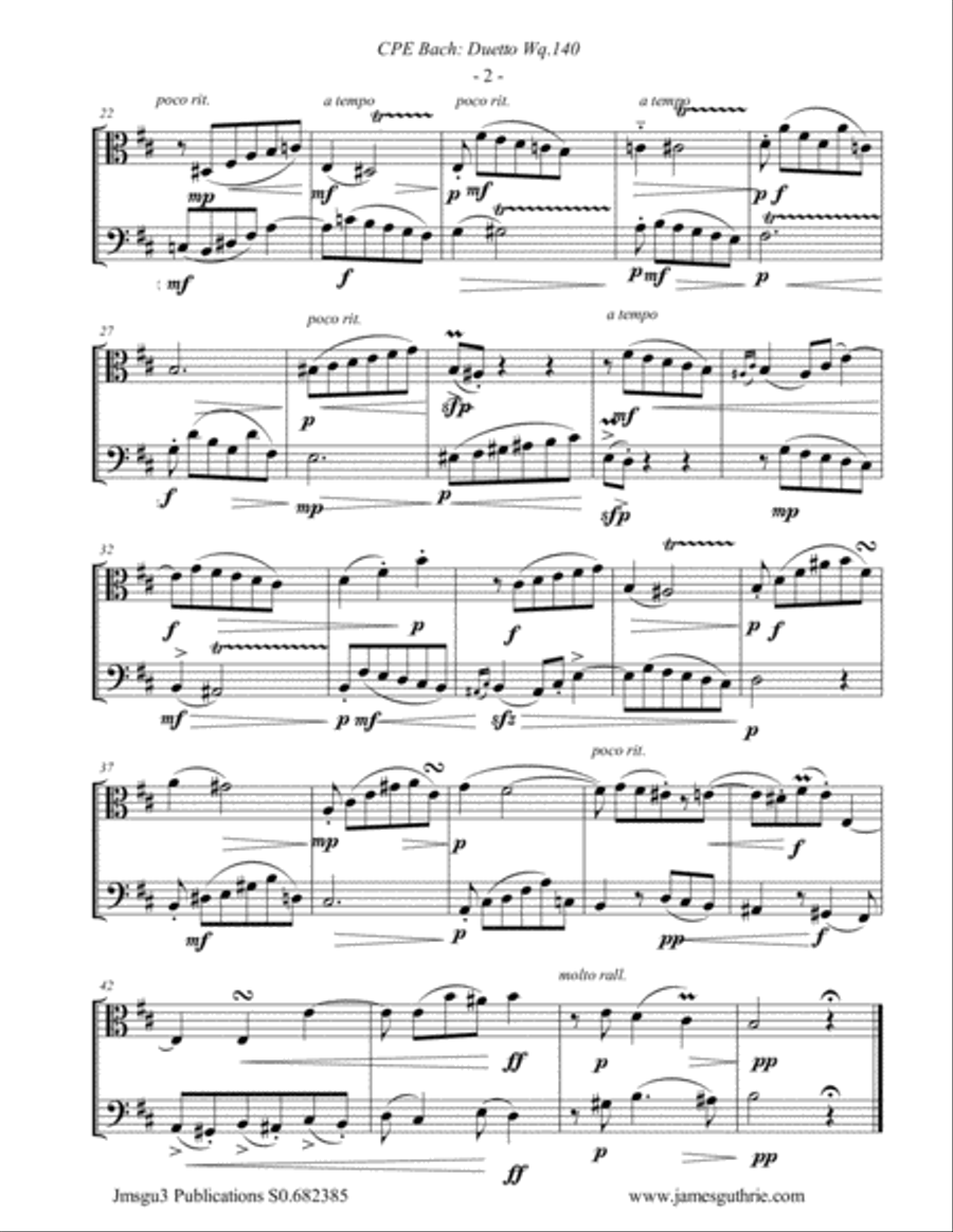 CPE Bach: Duetto Wq. 140 for Viola & Cello String Duet scores gallery preview page 2