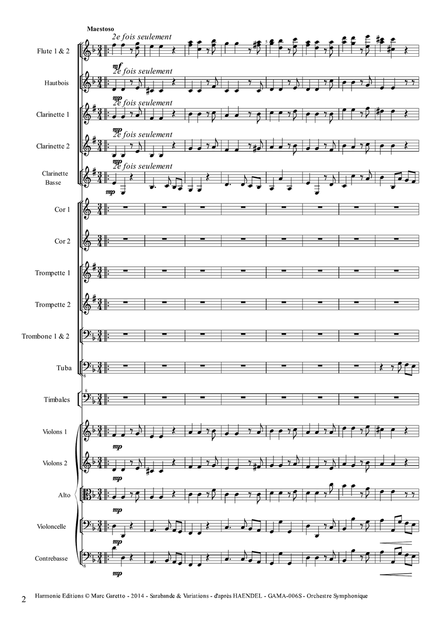 Sarabande & Variations - Georg Friedrich Haendel - Barry Lyndon Soundtrack for Full Orchestra (or St Full Orchestra scores gallery preview page 2