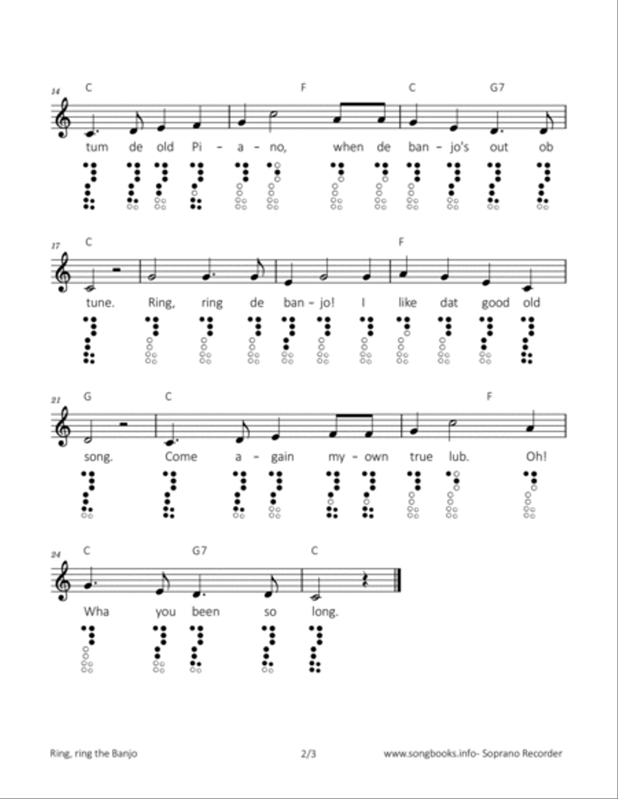 Ring, ring the Banjo Soprano Recorder scores gallery preview page 2