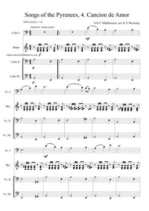 Songs of the Pyrenees no.4, Cancion de Amor, for three cellos and banjo