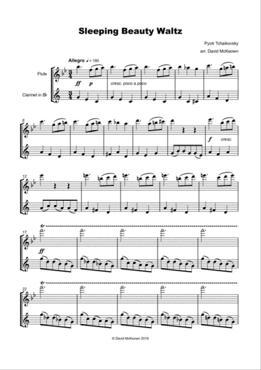 The Sleeping Beauty Waltz by Tchaikovsky, for Flute and Clarinet Duet Woodwind Duet scores gallery preview page 2